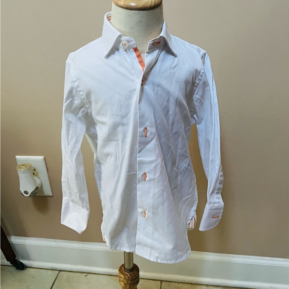 Elegant White Men's Shirt with Orange Details
